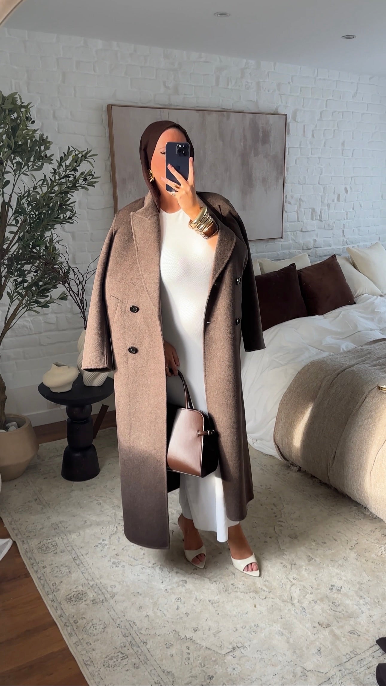 [GAMME LUXE] Manteau ultra long en laine véritable fait main | Marron