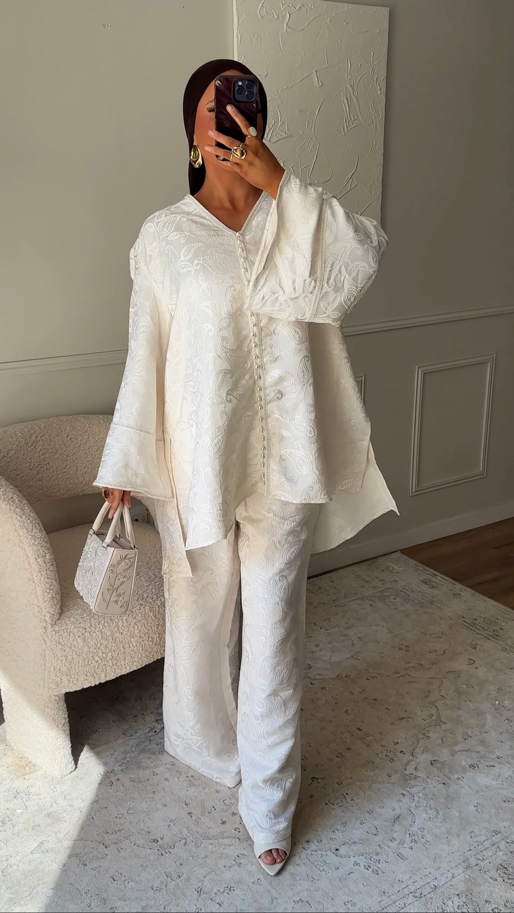 [GAMME LUXE] Ensemble en brocard deux pièces | Écru