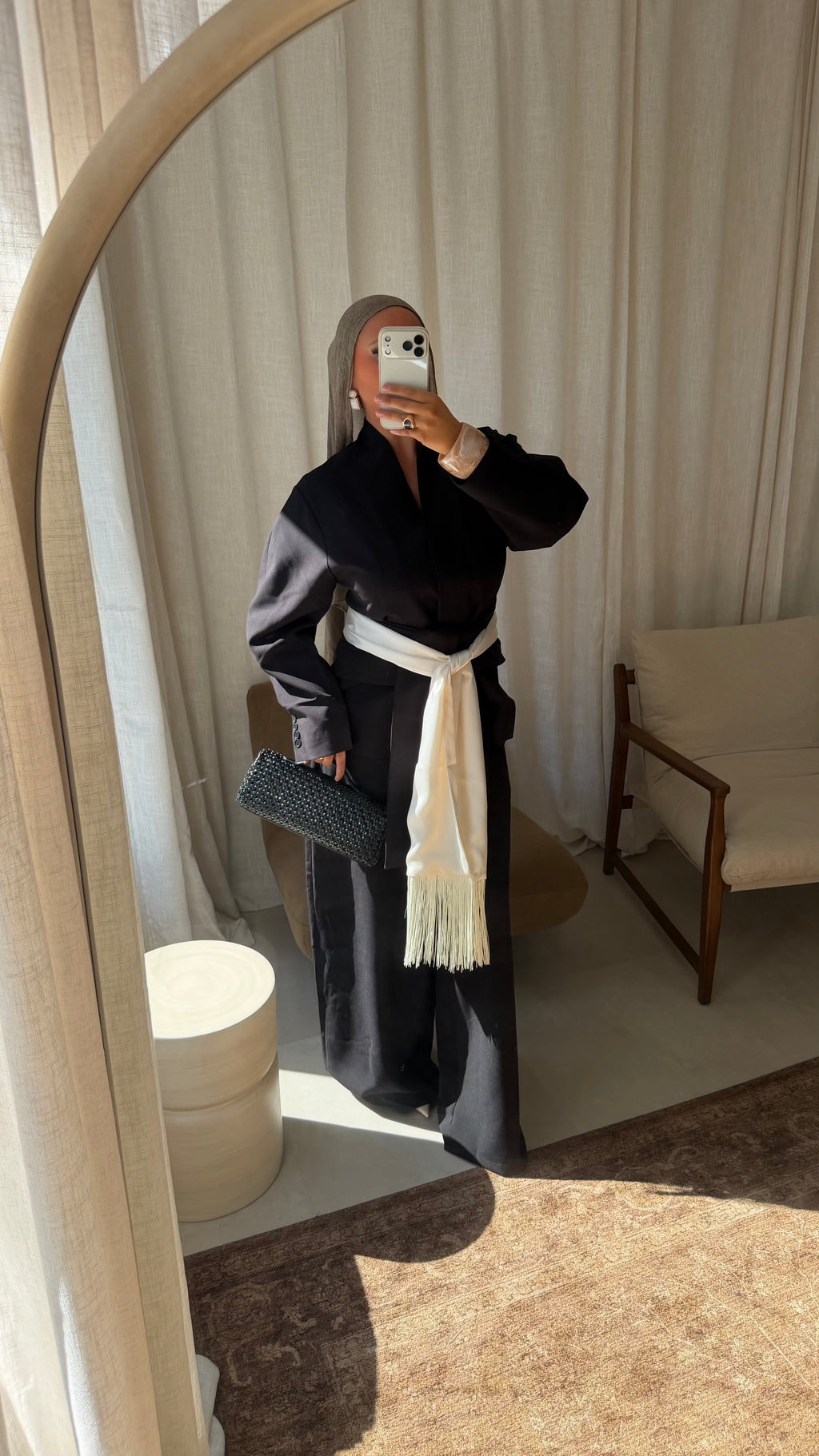 [GAMME LUXE] Blazer épais cintré et long à ceinture | Noir