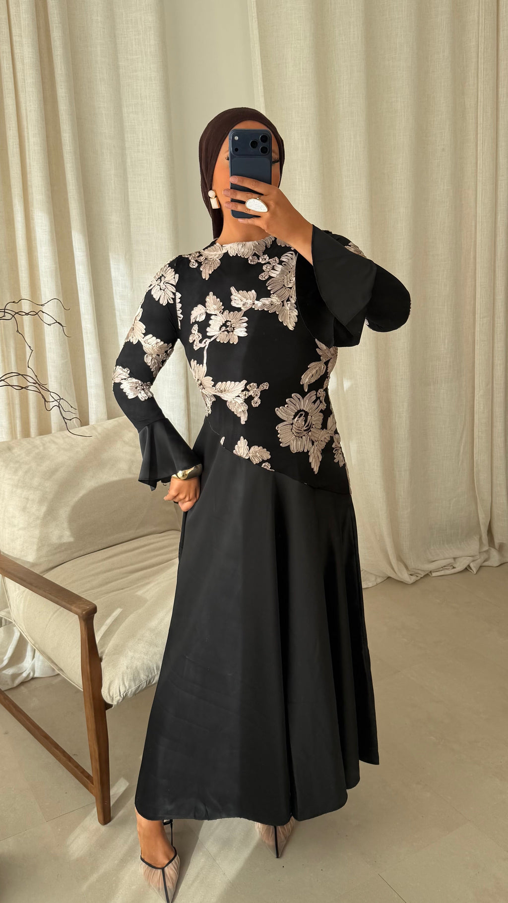 Robe longue à motifs YANA | Noir
