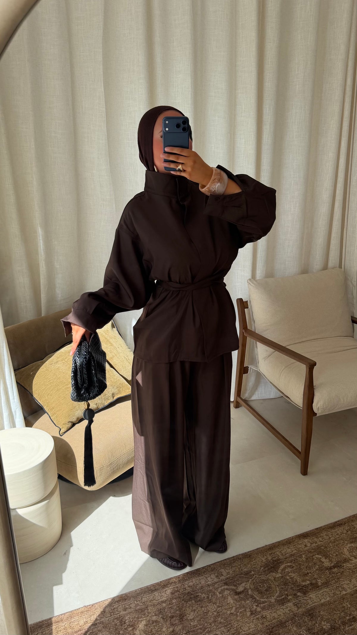 Pantalon large ultra long | Marron
