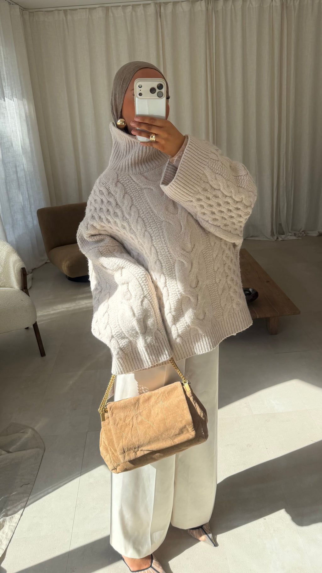 [GAMME PREMIUM] Pull à col montant ultra chaud OSLO | Beige