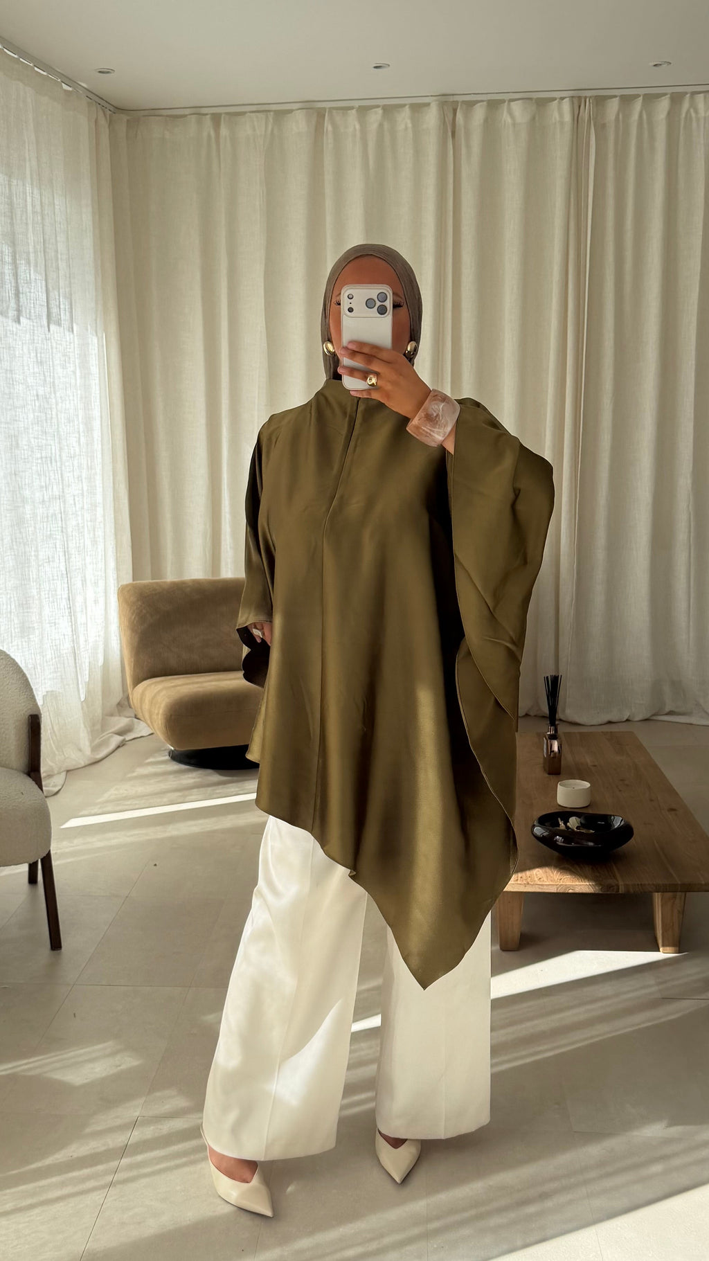 [GAMME LUXE] Haut asymétrique satiné | Vert