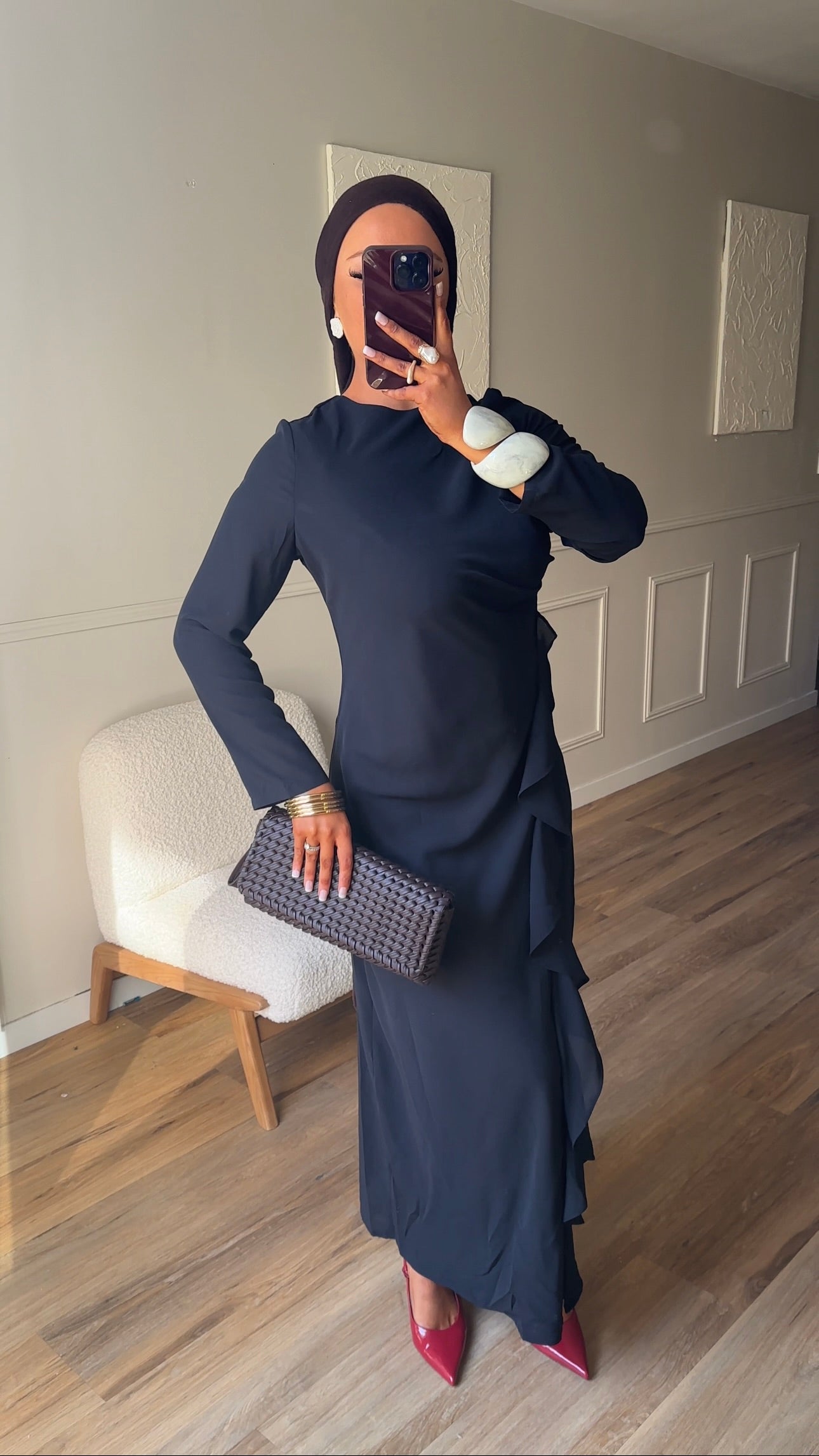 Robe longue à volant | Noir