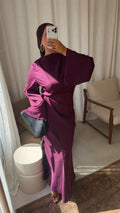 Robe ultra longue satinée | Prune