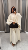Robe ultra longue à manches courtes | Crème
