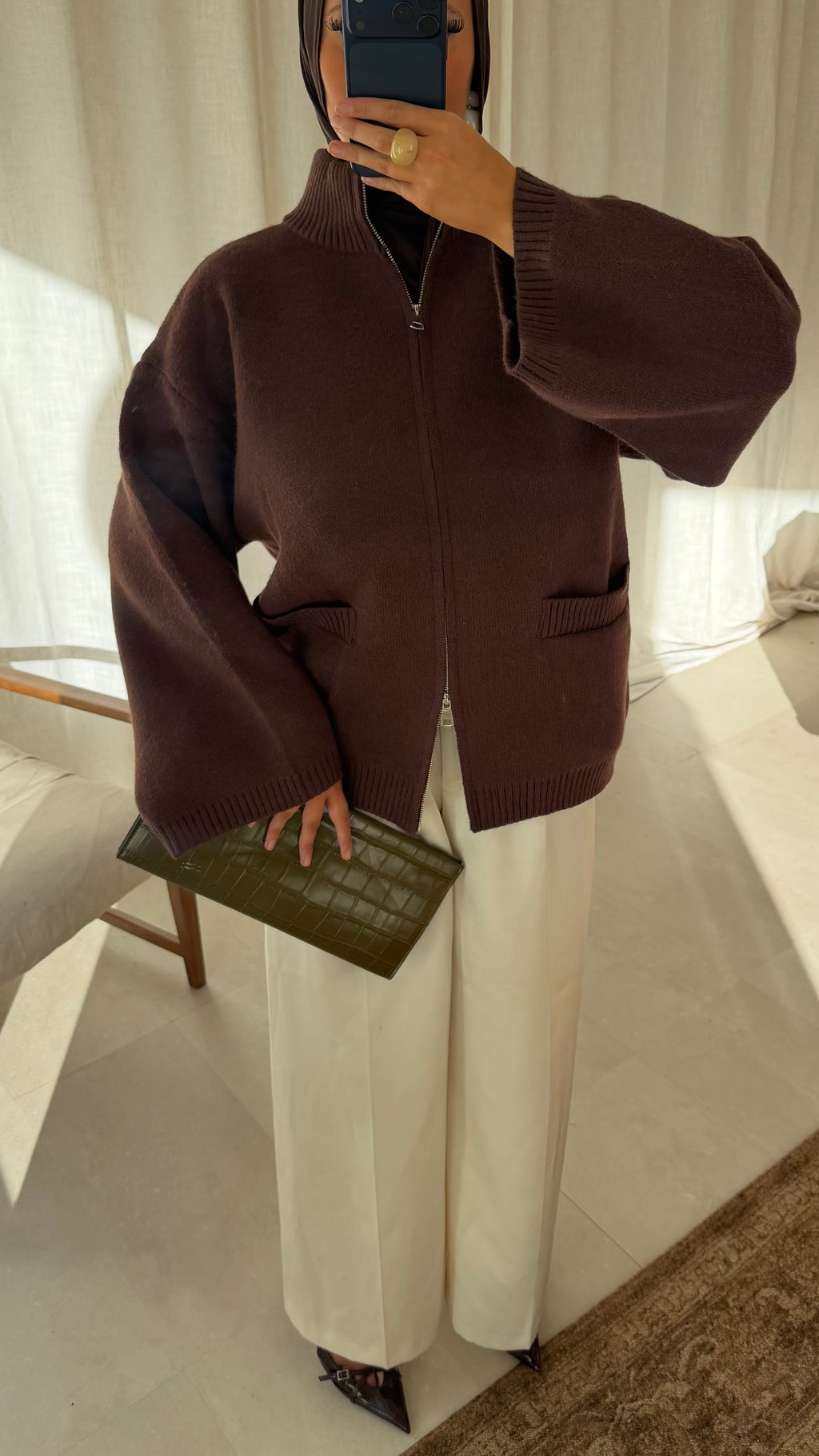 [GAMME PREMIUM] Pull doux et chaud à zip ALARIA | Marron