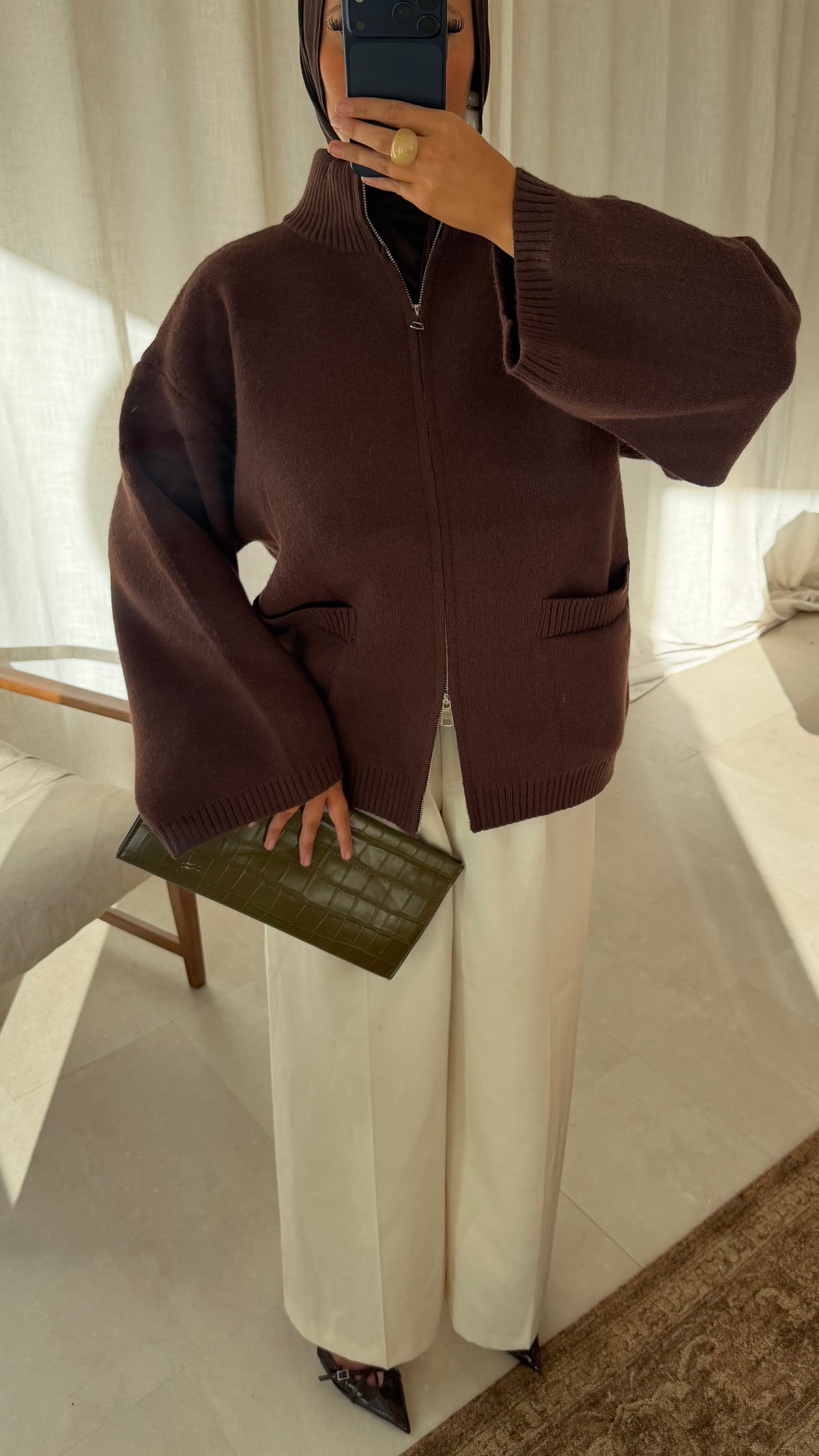 [GAMME PREMIUM] Pull doux et chaud à zip ALARIA | Marron