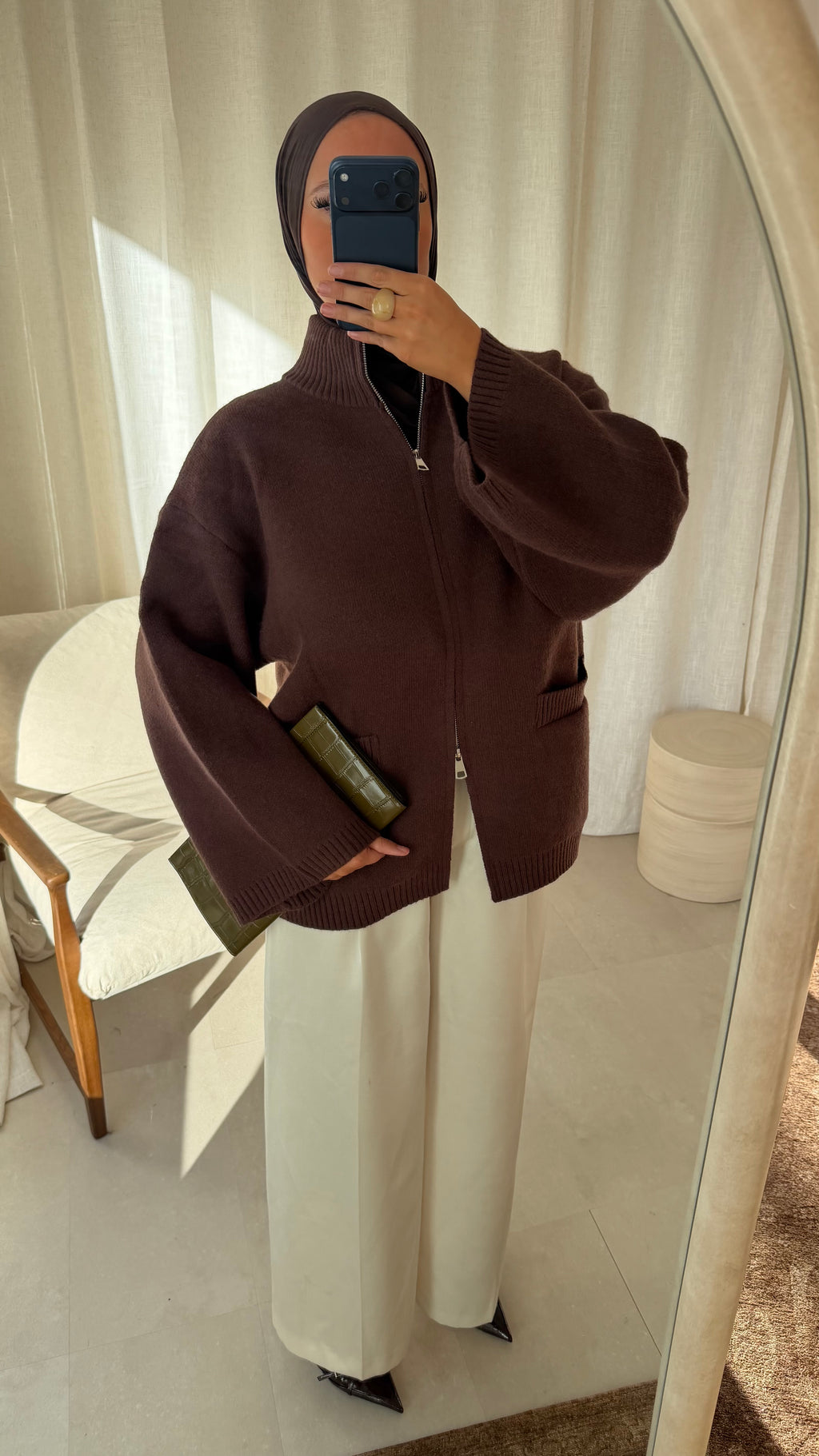 [GAMME PREMIUM] Pull doux et chaud à zip ALARIA | Marron