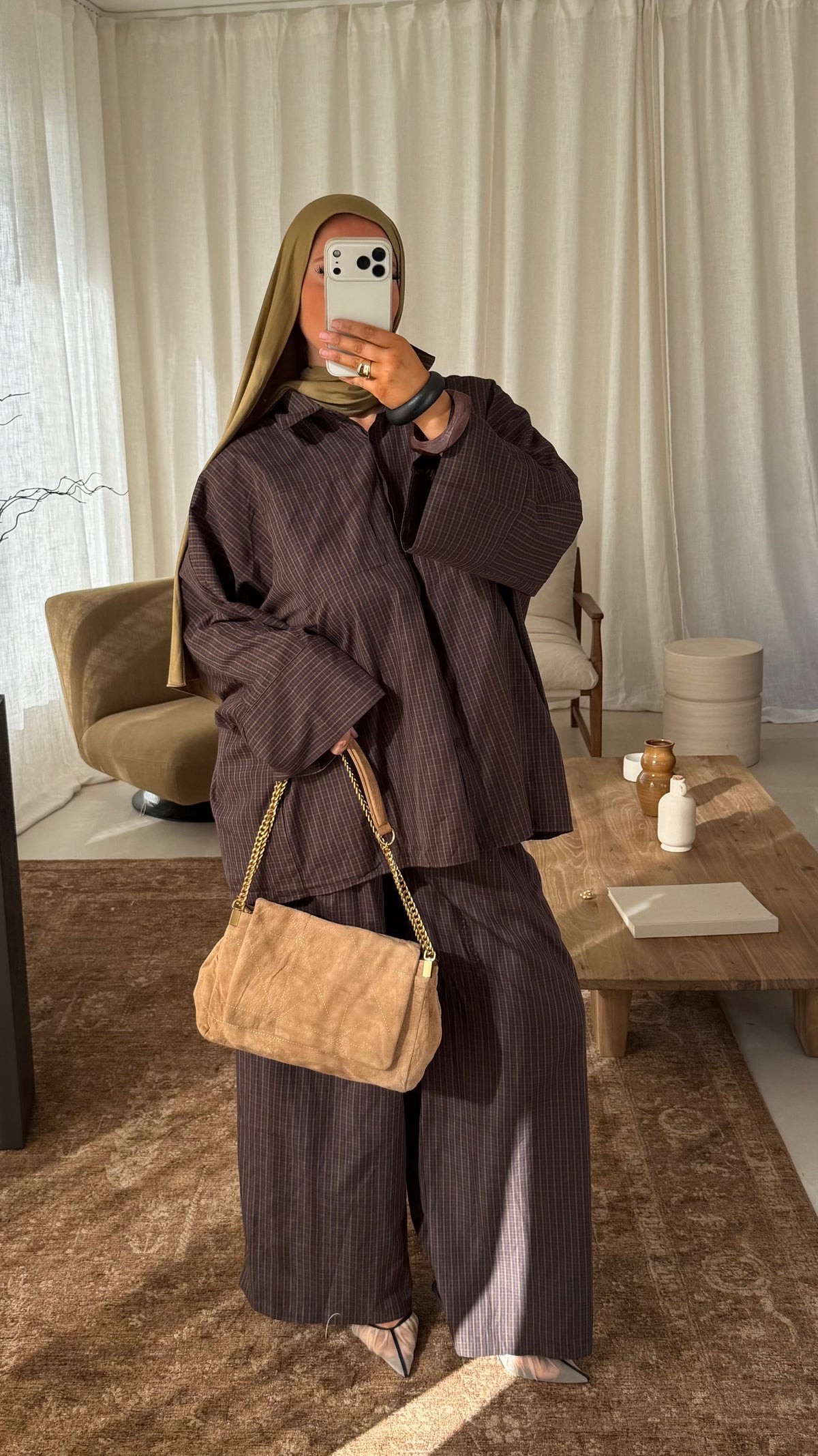 Ensemble oversize à carreaux | Marron