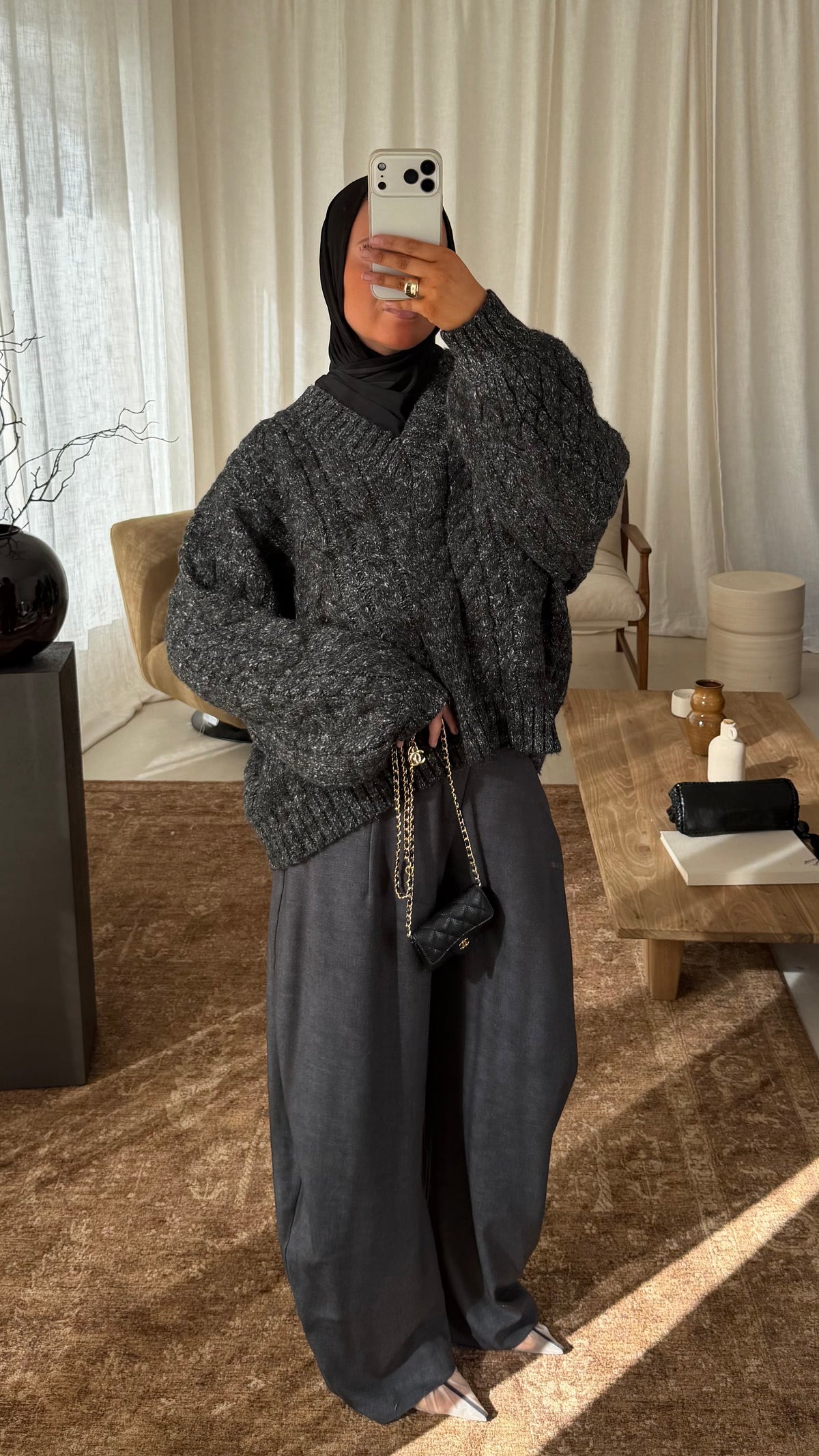 Pull mi long a col ENYA | Gris moucheté