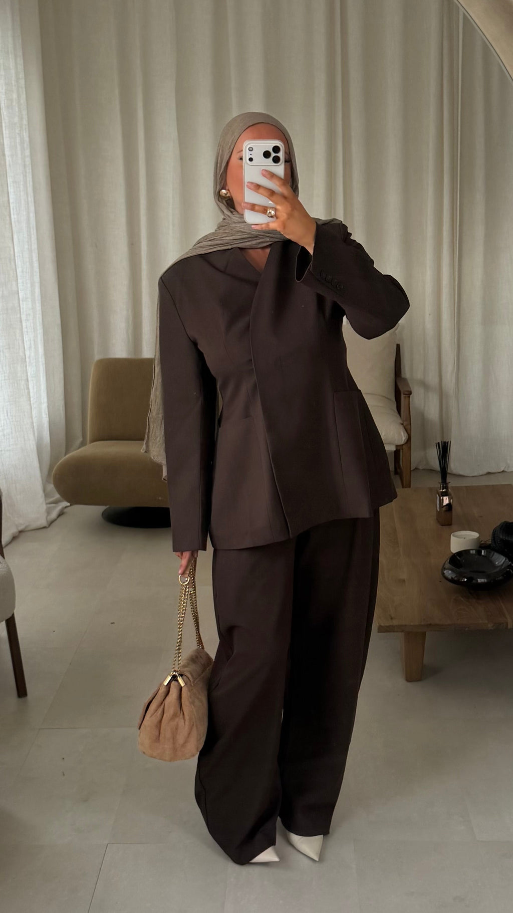 [GAMME LUXE] Pantalon barrel MÉRIA ultra long | Marron