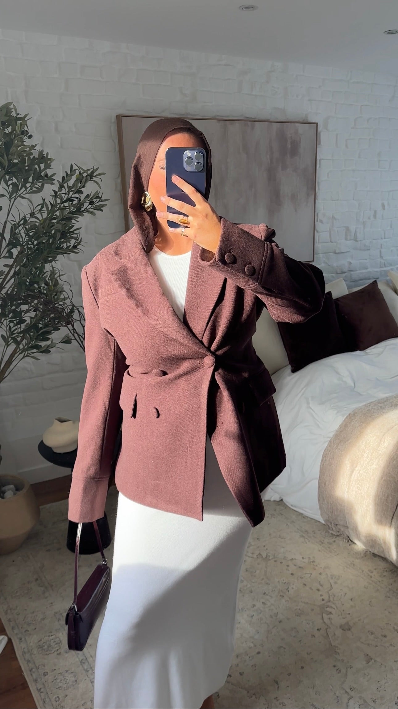 [GAMME LUXE] Veste/manteau cintré en laine véritable | Bordeaux