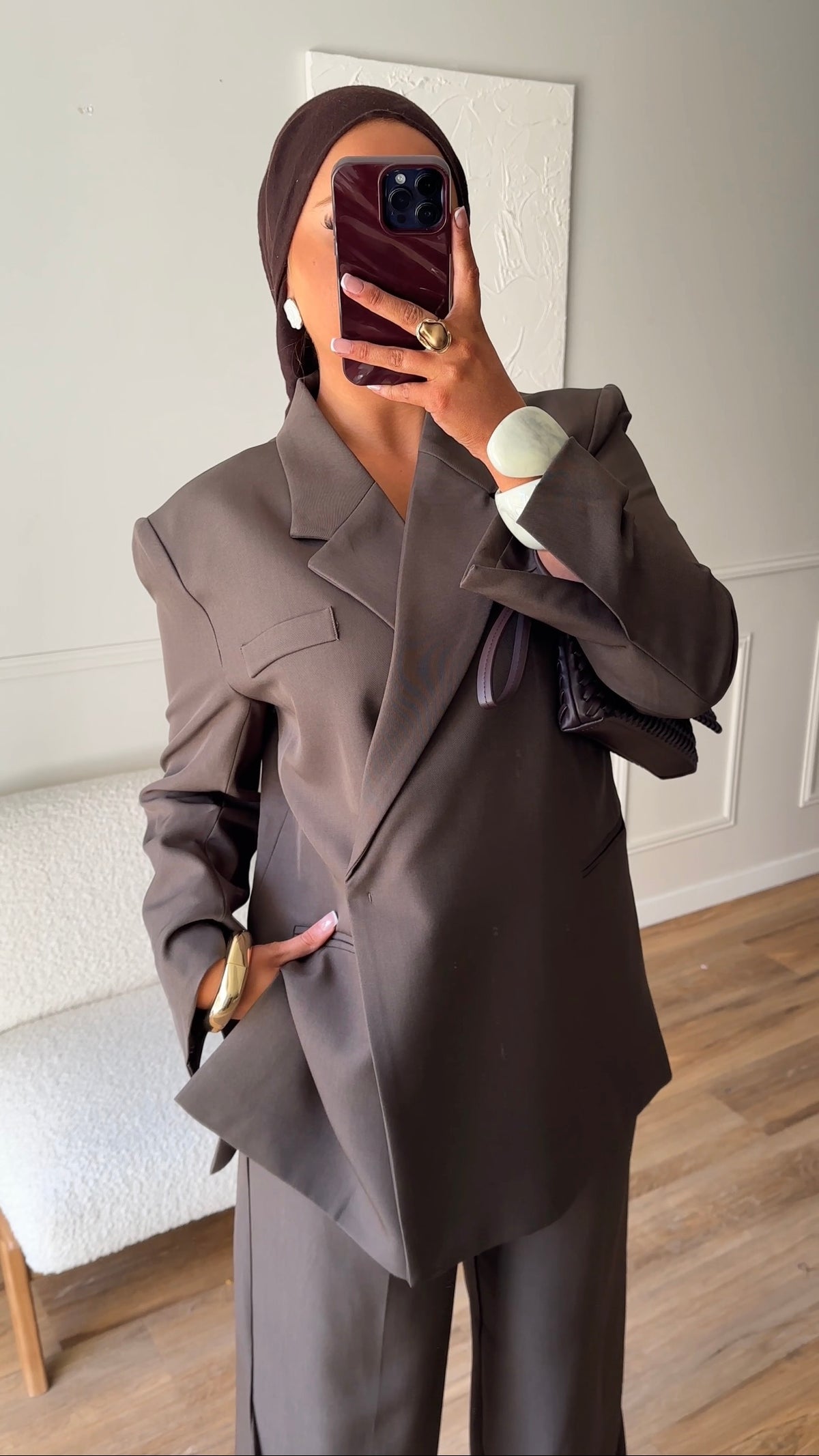 [GAMME PREMIUM] Blazer oversize cache cœur | Marron