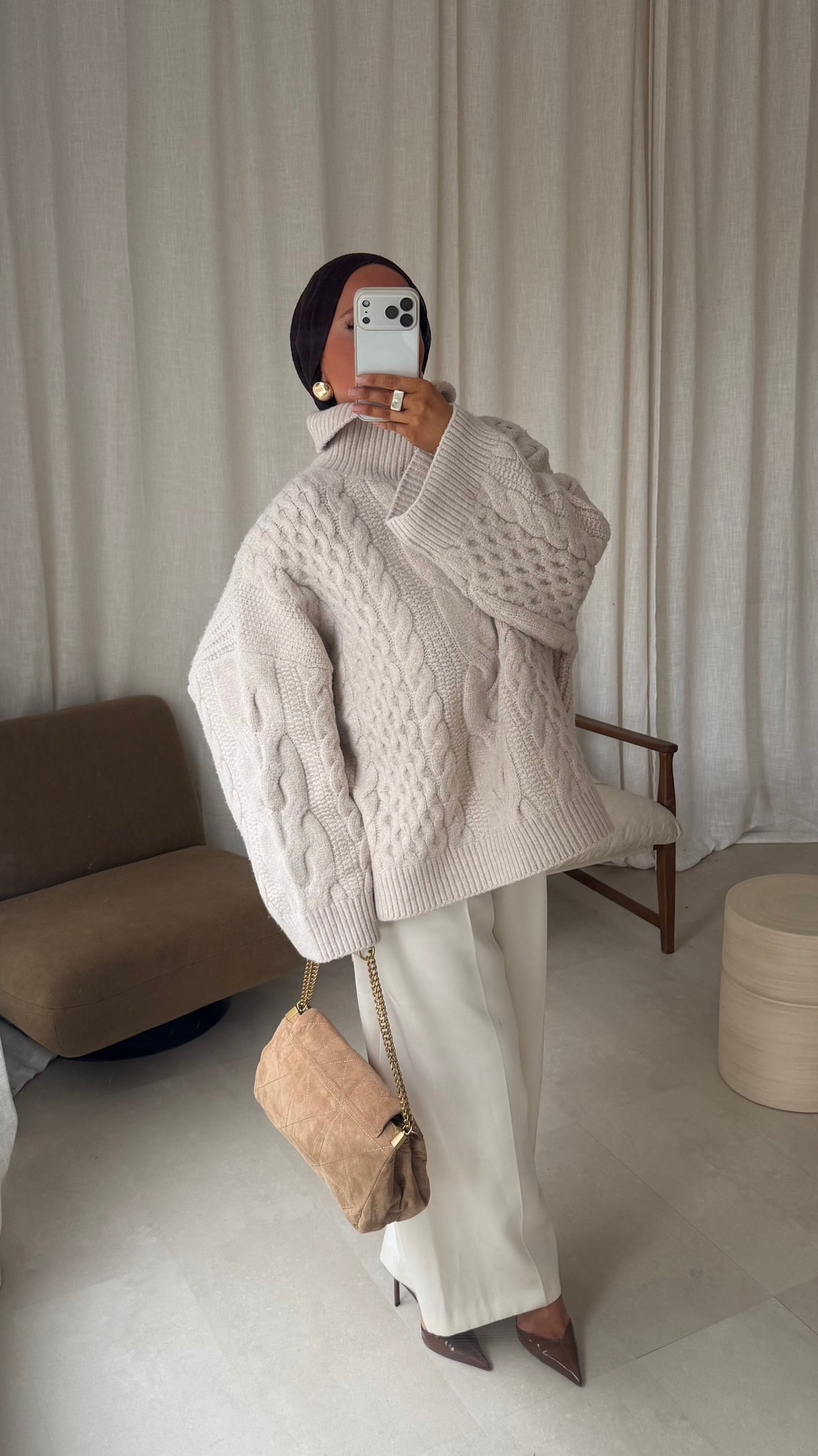 [GAMME PREMIUM] Pull à col montant ultra chaud OSLO | Beige