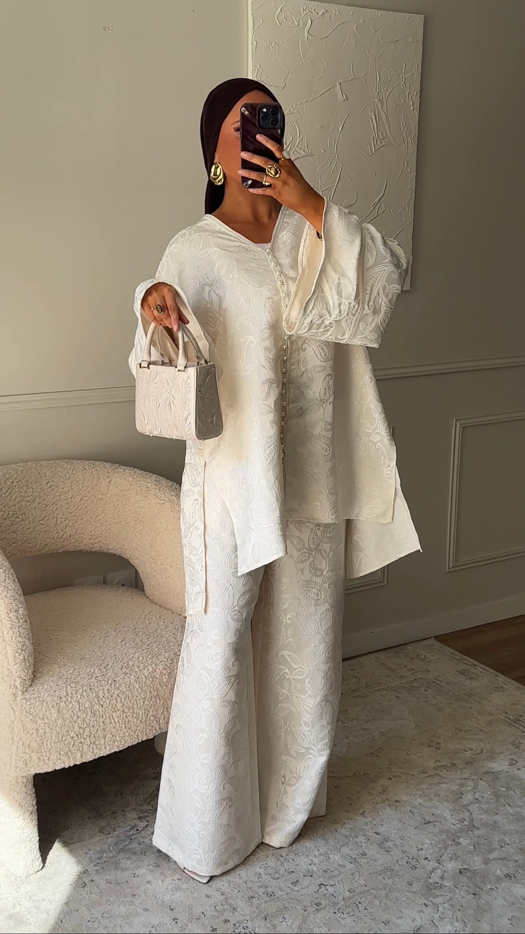 [GAMME LUXE] Ensemble en brocard deux pièces | Écru