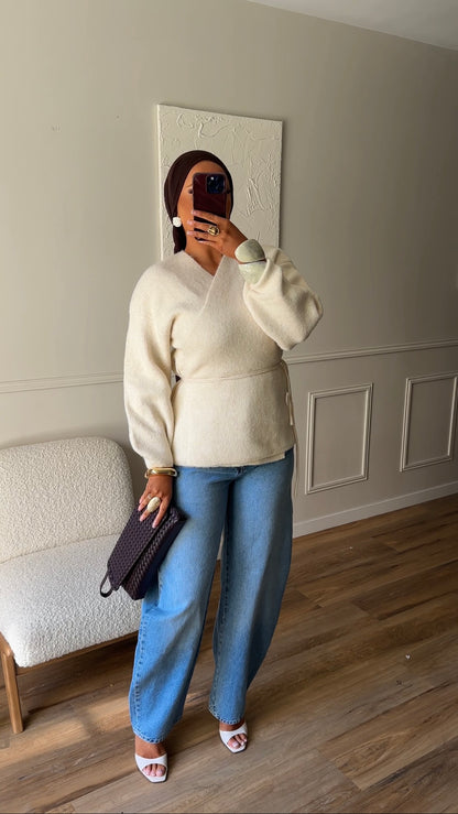 Gilet en maille mi long | Beige