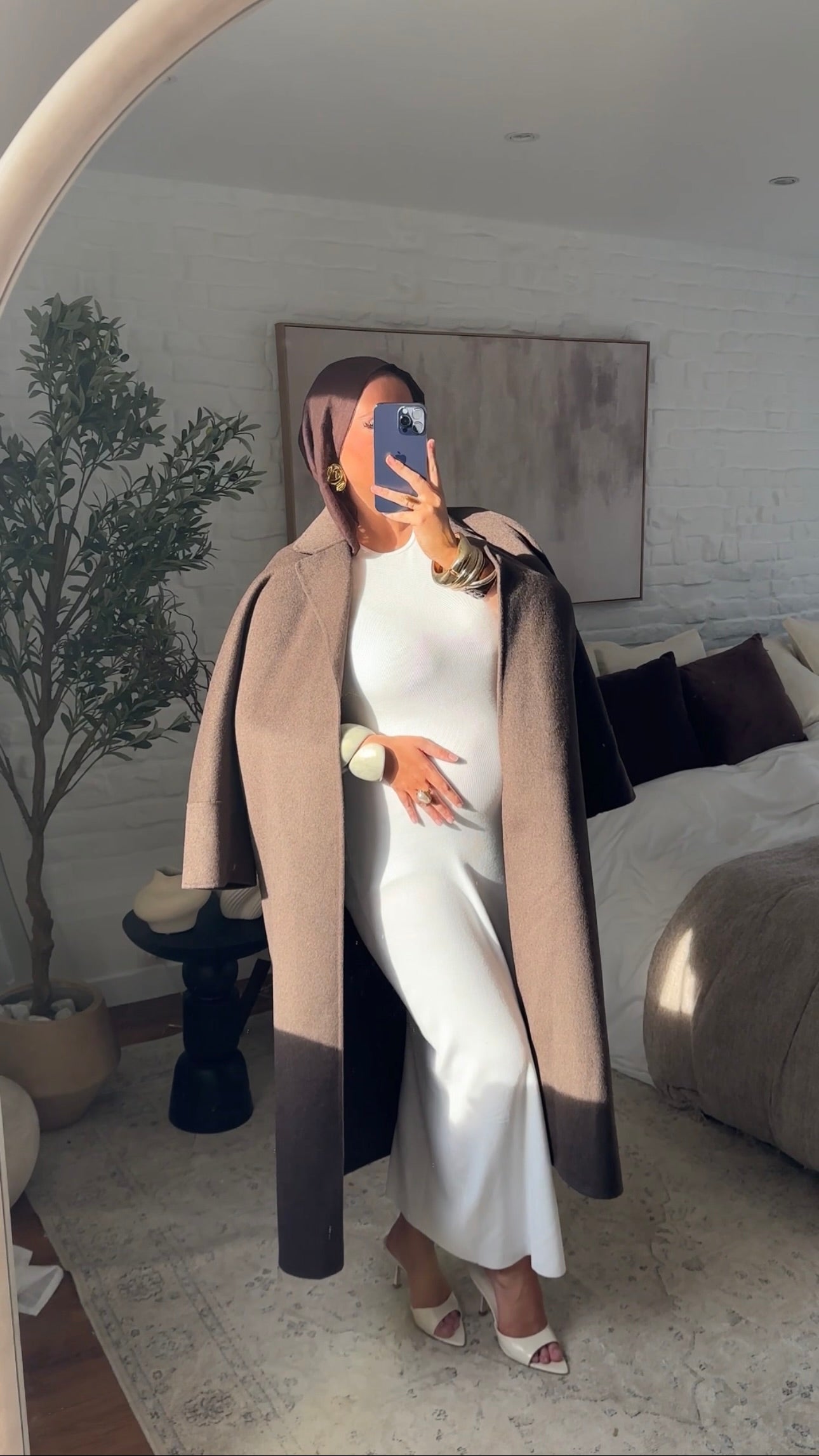 [GAMME LUXE] Manteau long en laine véritable fait main à ceinture | Marron