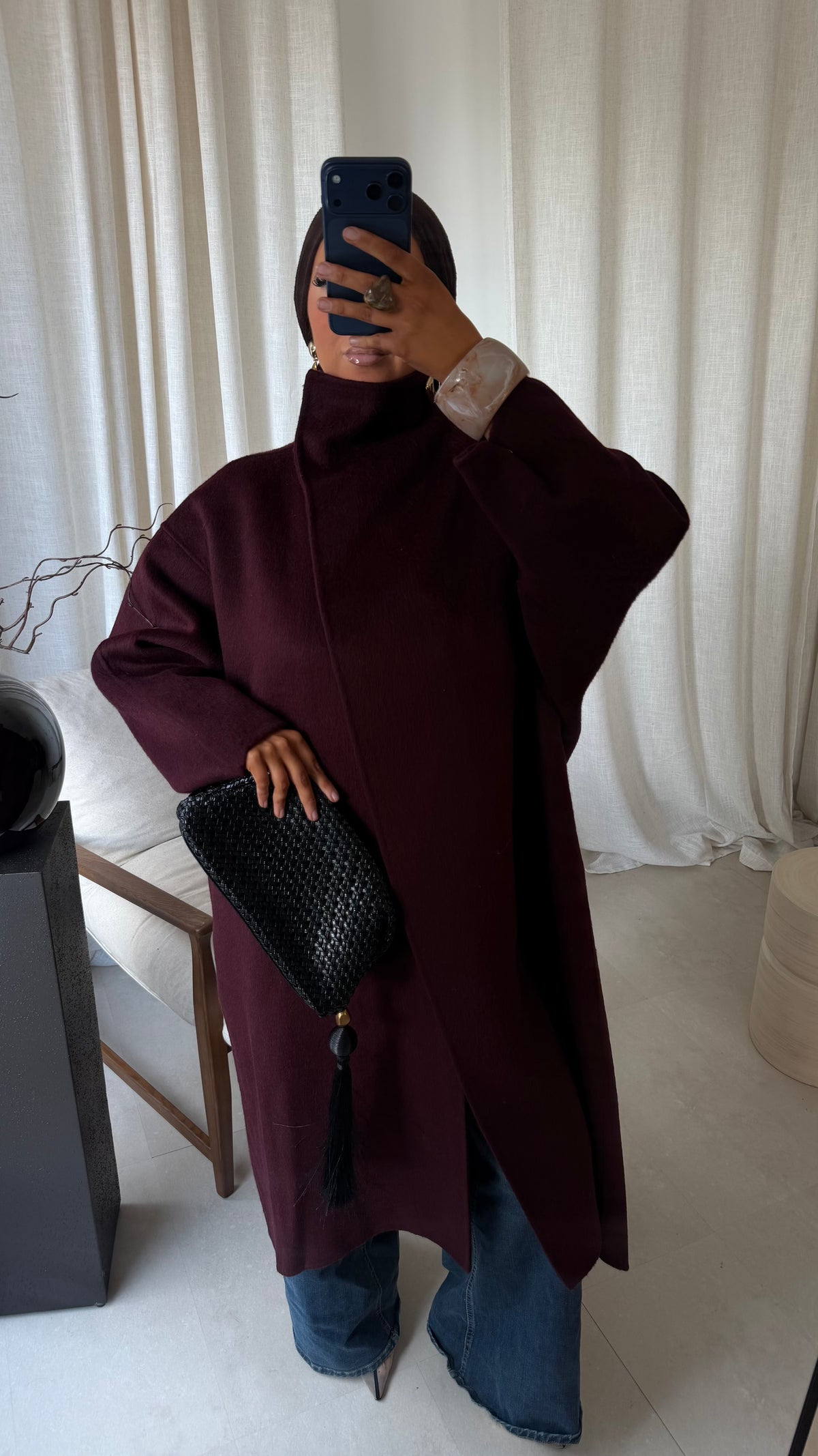 [GAMME LUXE] Manteau long cousu main en laine véritable GAYA | Bordeaux