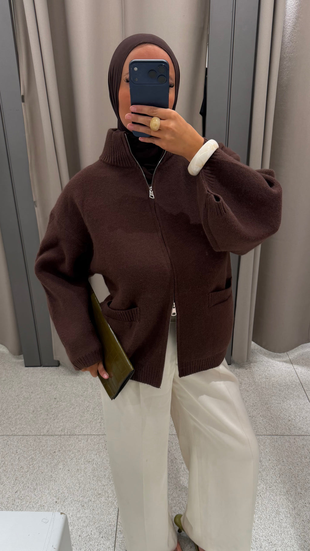 [GAMME PREMIUM] Pull doux et chaud à zip ALARIA | Marron