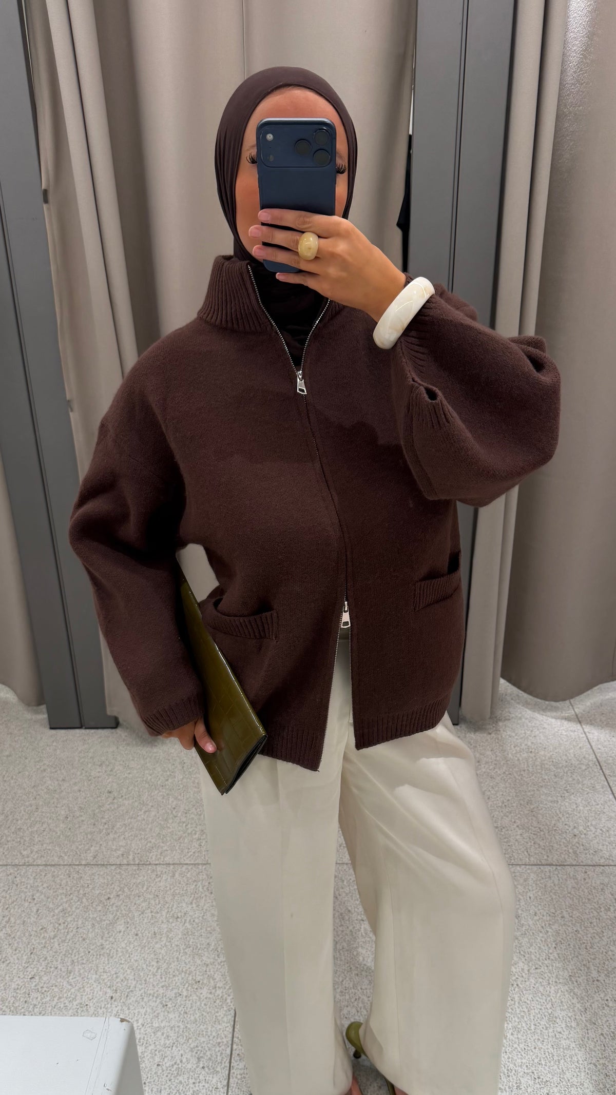 [GAMME PREMIUM] Pull doux et chaud à zip ALARIA | Marron