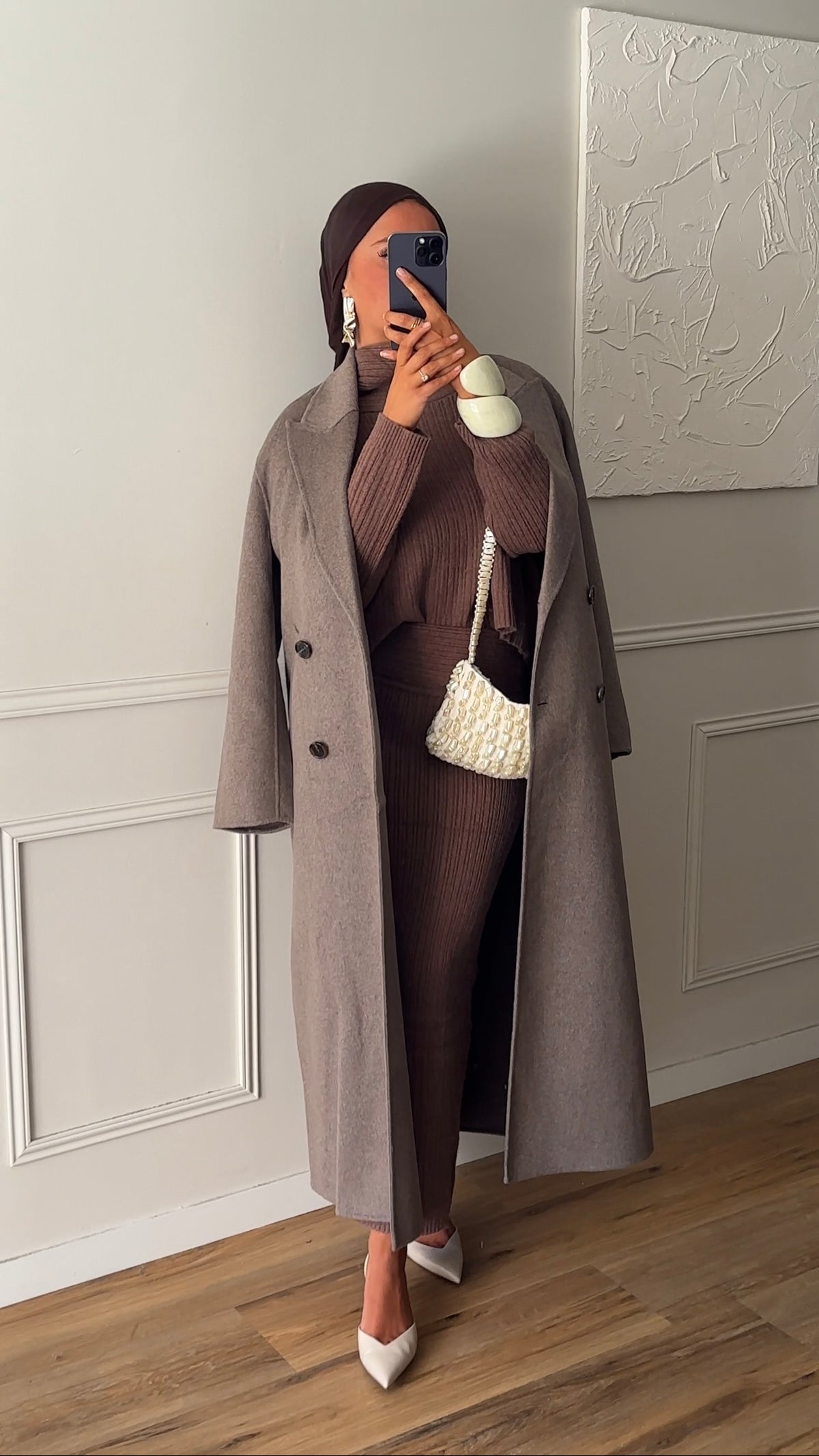 [GAMME PREMIUM] Manteau ultra long en laine véritable fait main | Taupe
