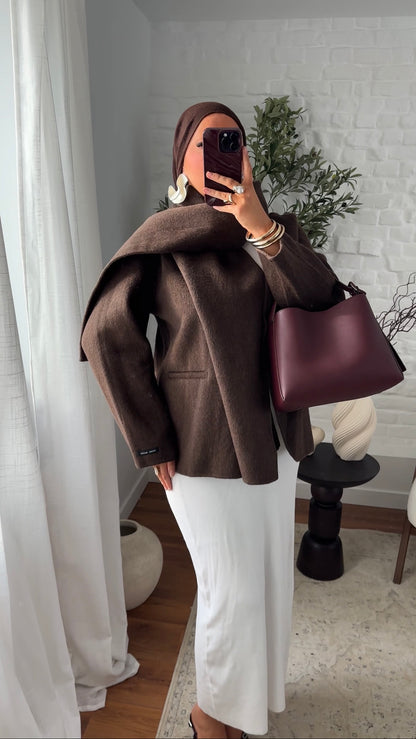 [GAMME LUXE] Manteau mi long en cachemire véritable à cape intégrée | Marron