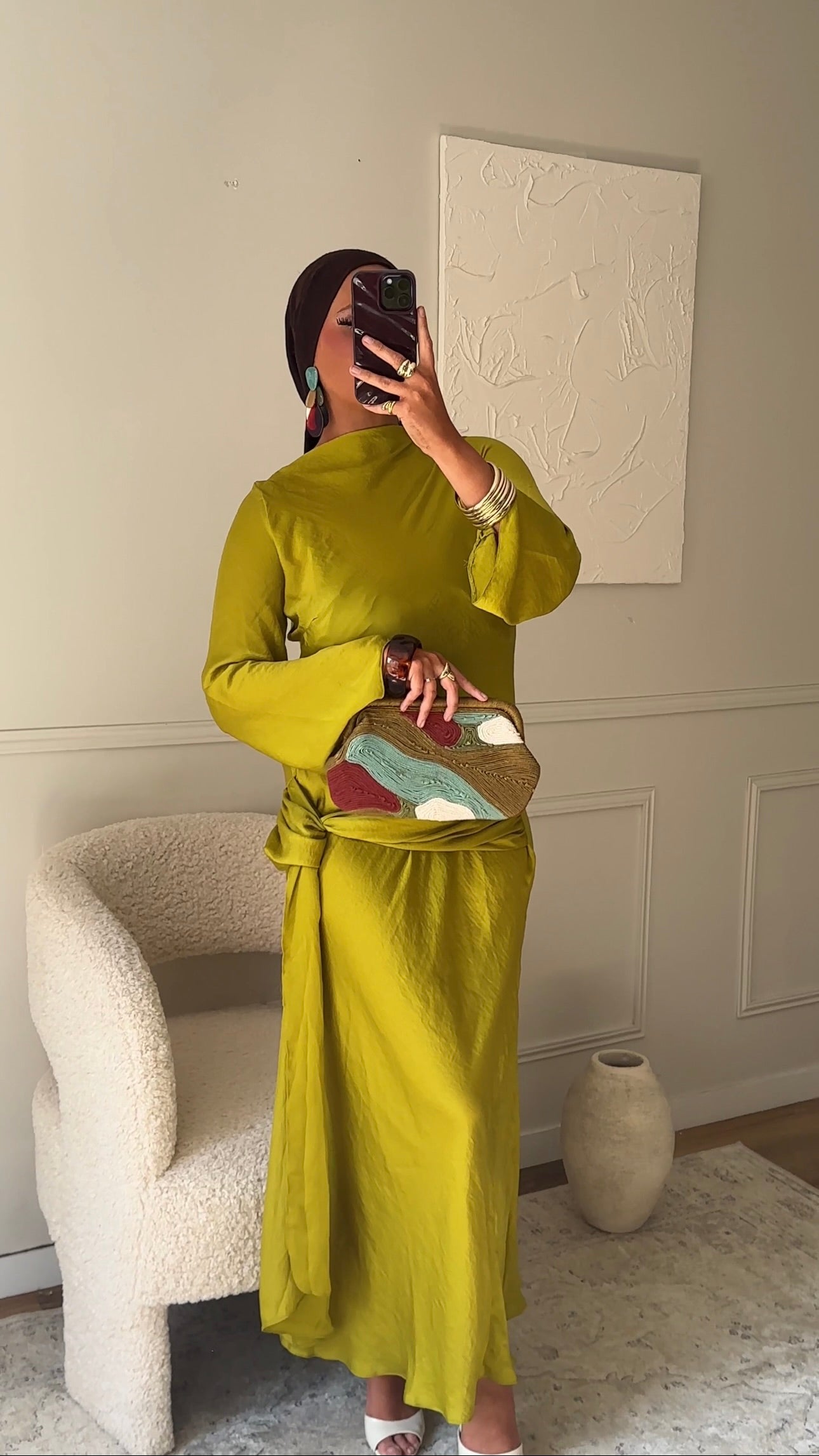 [CRÉATION] Robe satinée ultra longue à nouer | Vert