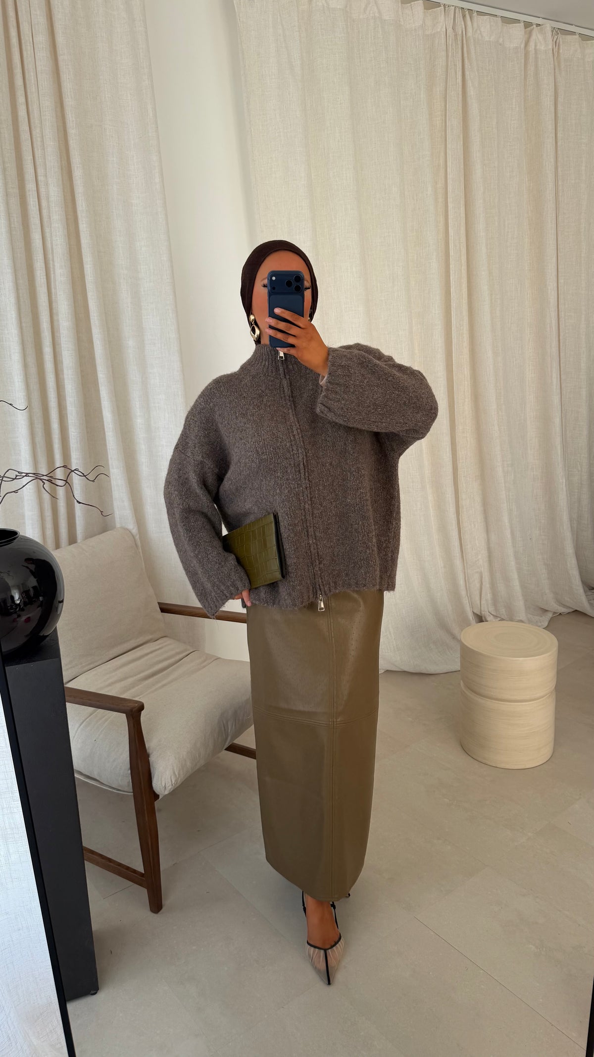 Pull long ultra doux à zip NIREL | Taupe