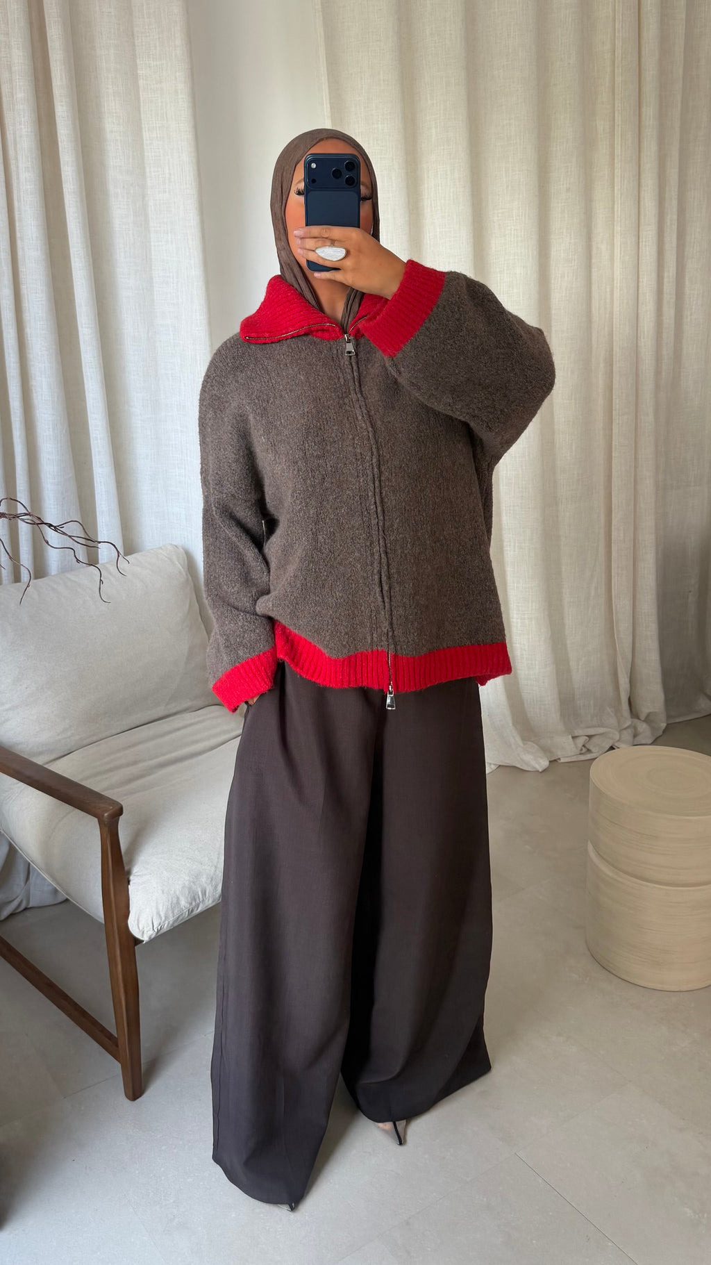 Pull ultra doux à zip bicolore MATHILDE | Camel et rouge