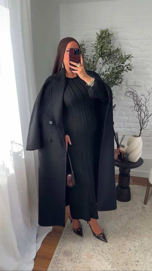 [GAMME LUXE] Manteau ultra long fait main en laine véritable | Noir