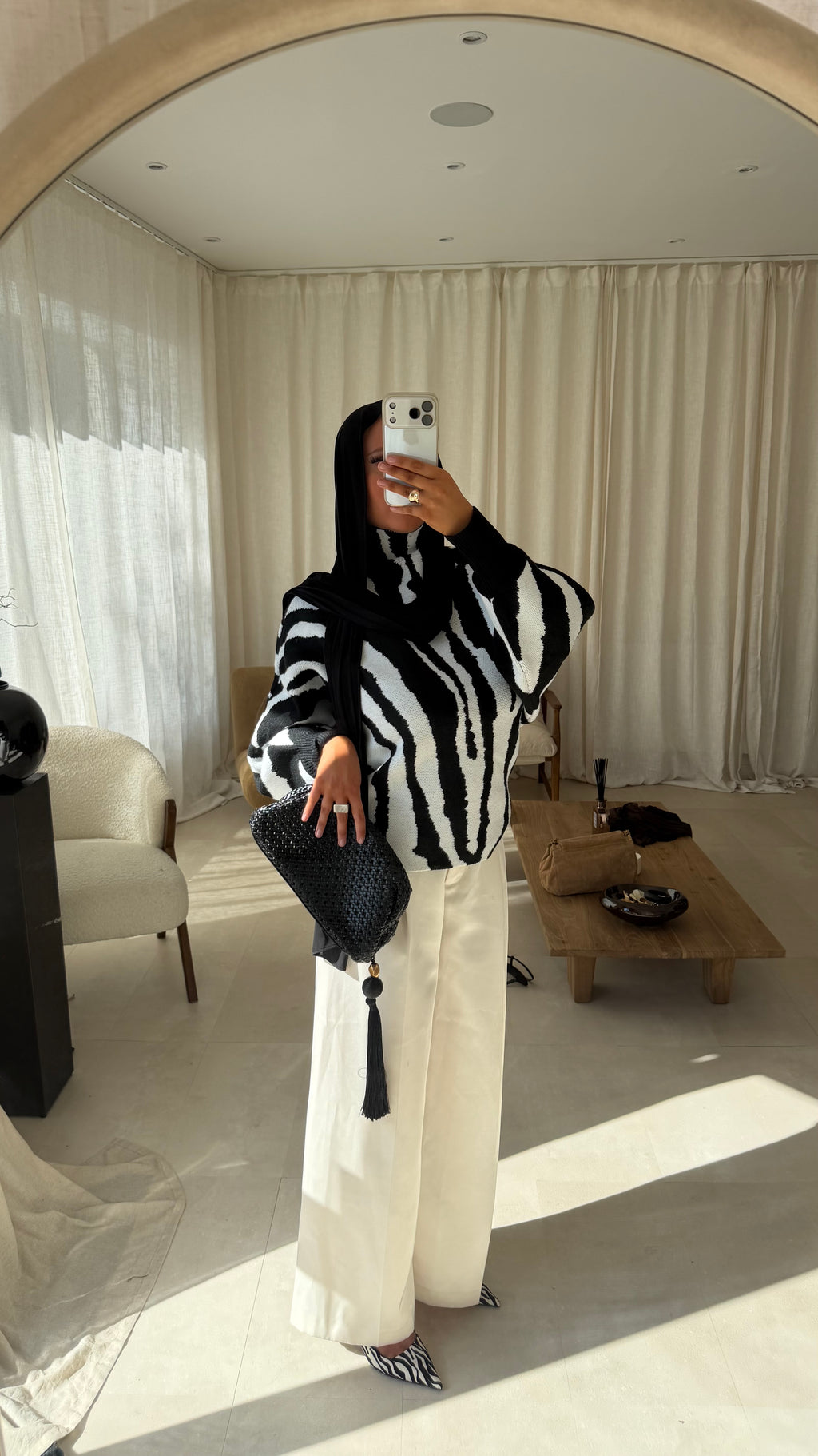 Pull ultra large zébré AZIA | Noir et blanc