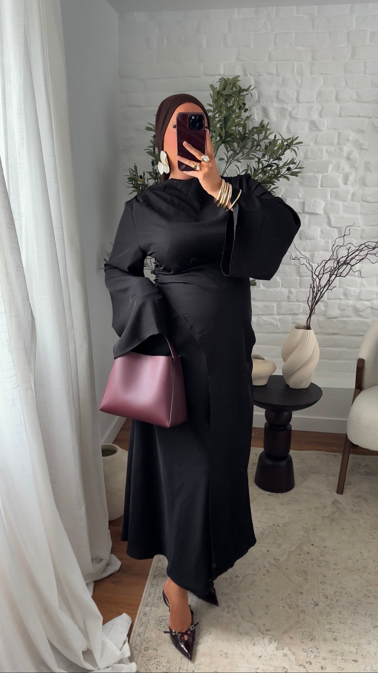 Robe longue satinée à nouer | Noir