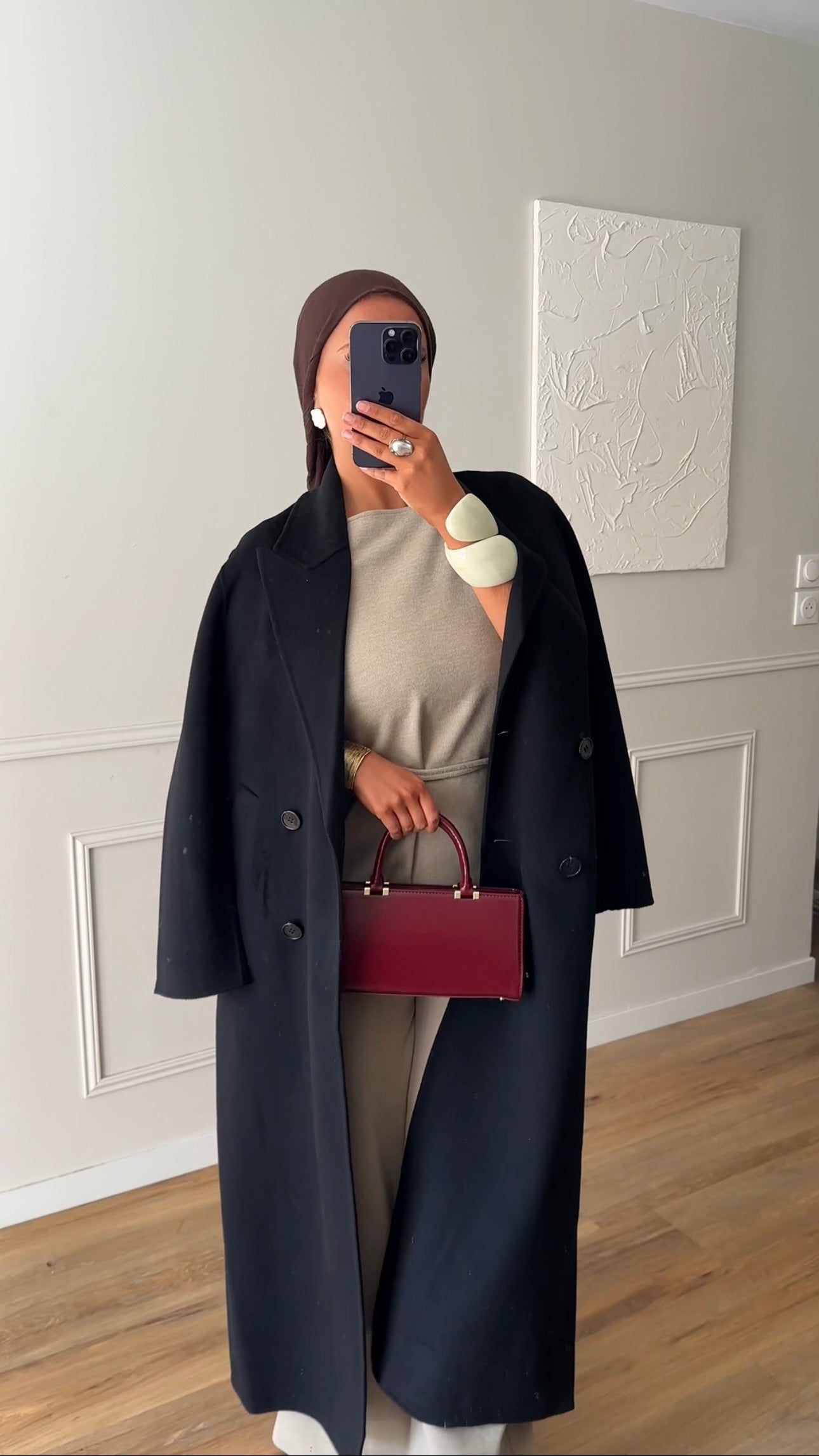 [GAMME LUXE] Manteau ultra long fait main en laine véritable | Noir