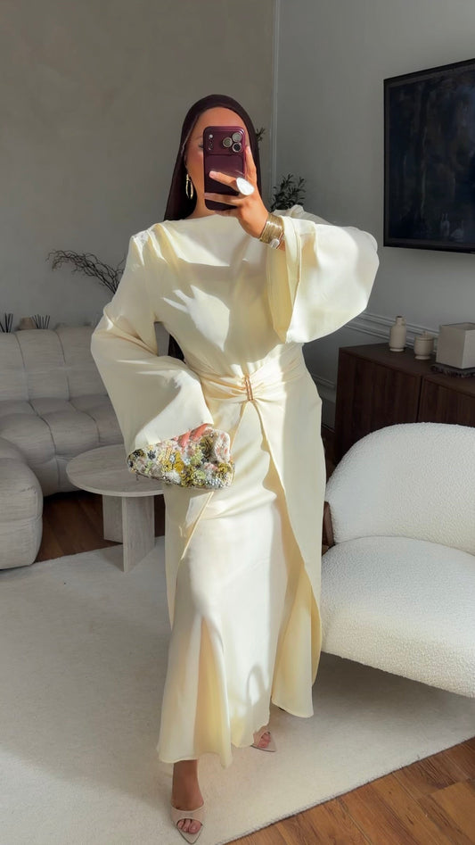 Robe ultra longue à nouer à l'arrière | Jaune