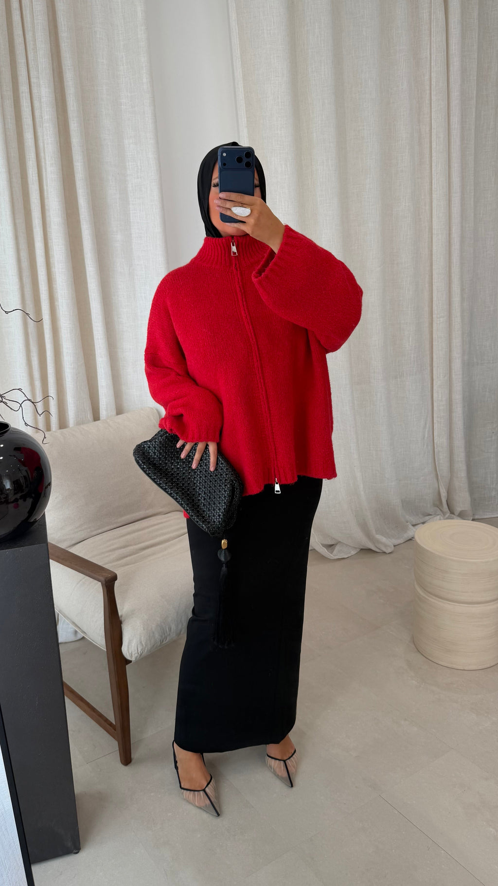 Pull long ultra doux à zip NIREL | Rouge | Pré-commandr