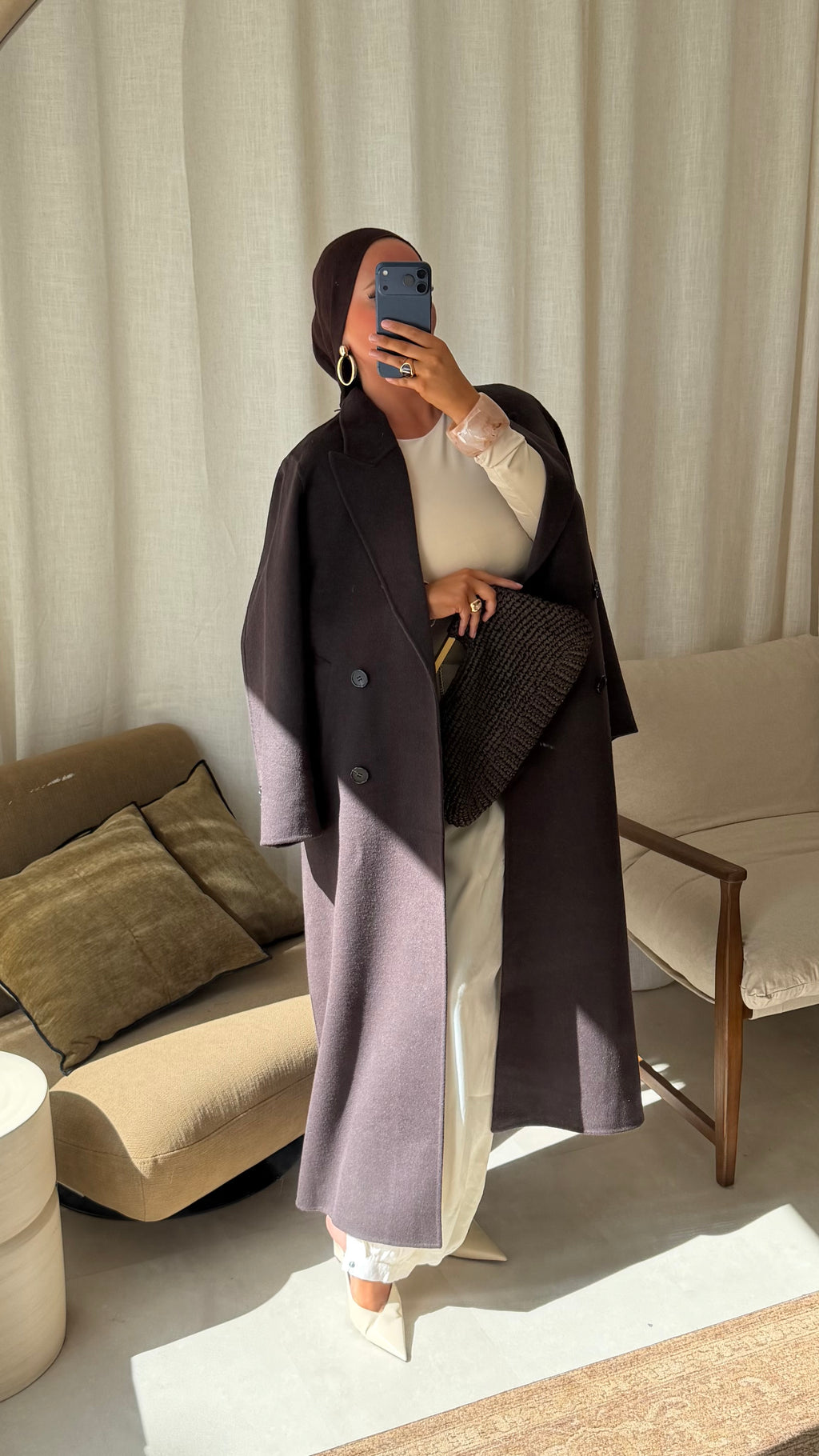 [GAMME LUXE] Manteau ultra long en laine véritable fait main | Dark mocha
