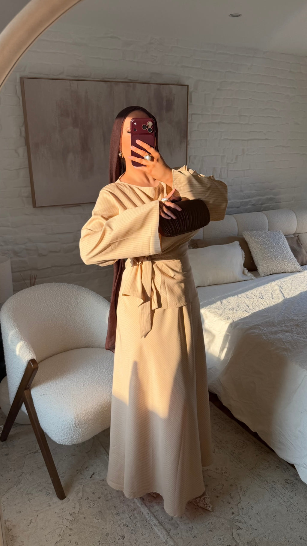 Ensemble jupe ultra longue et haut à nouer | Taupe