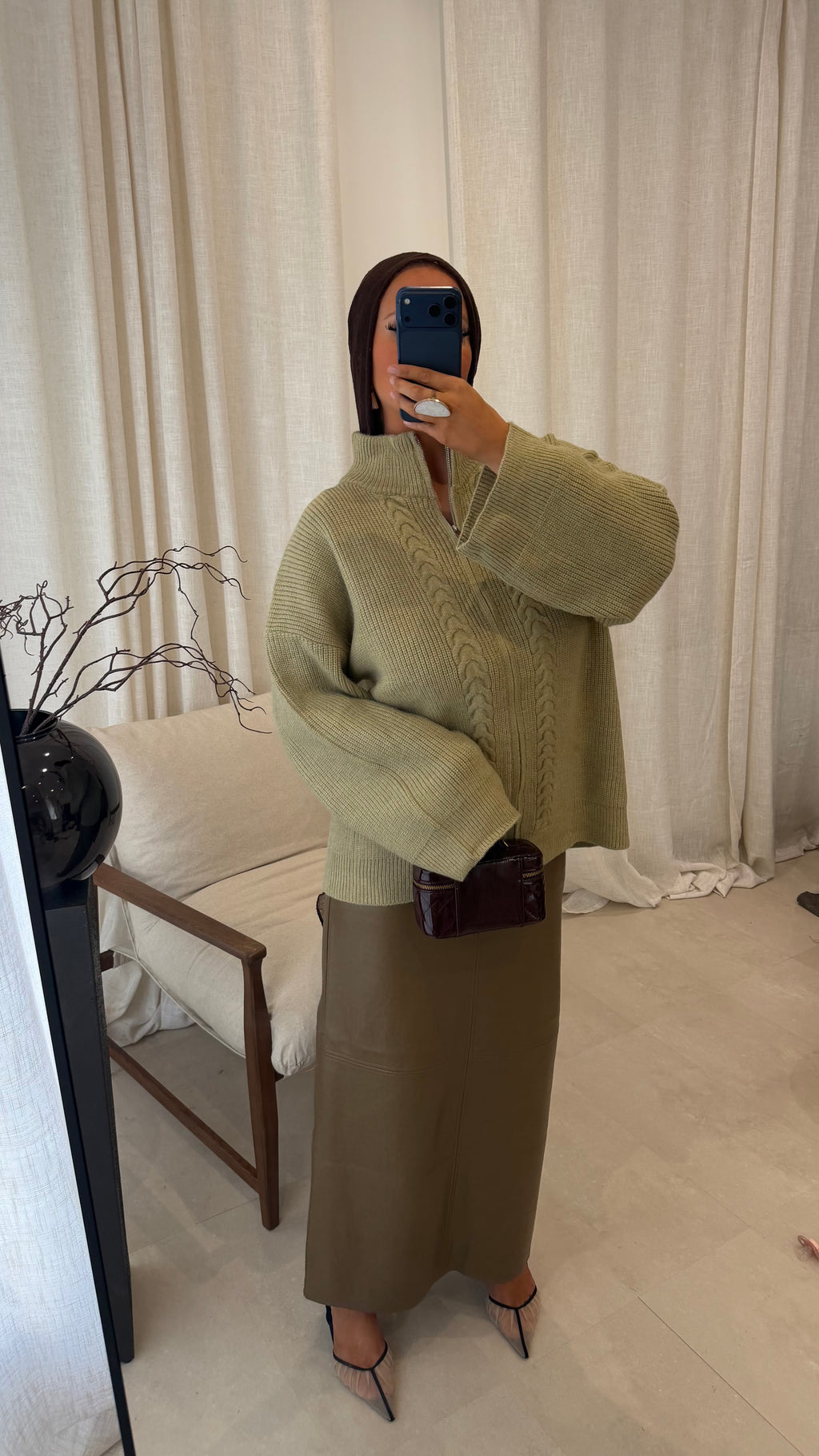 Pull en maille à zip | Vert | Pré-commande