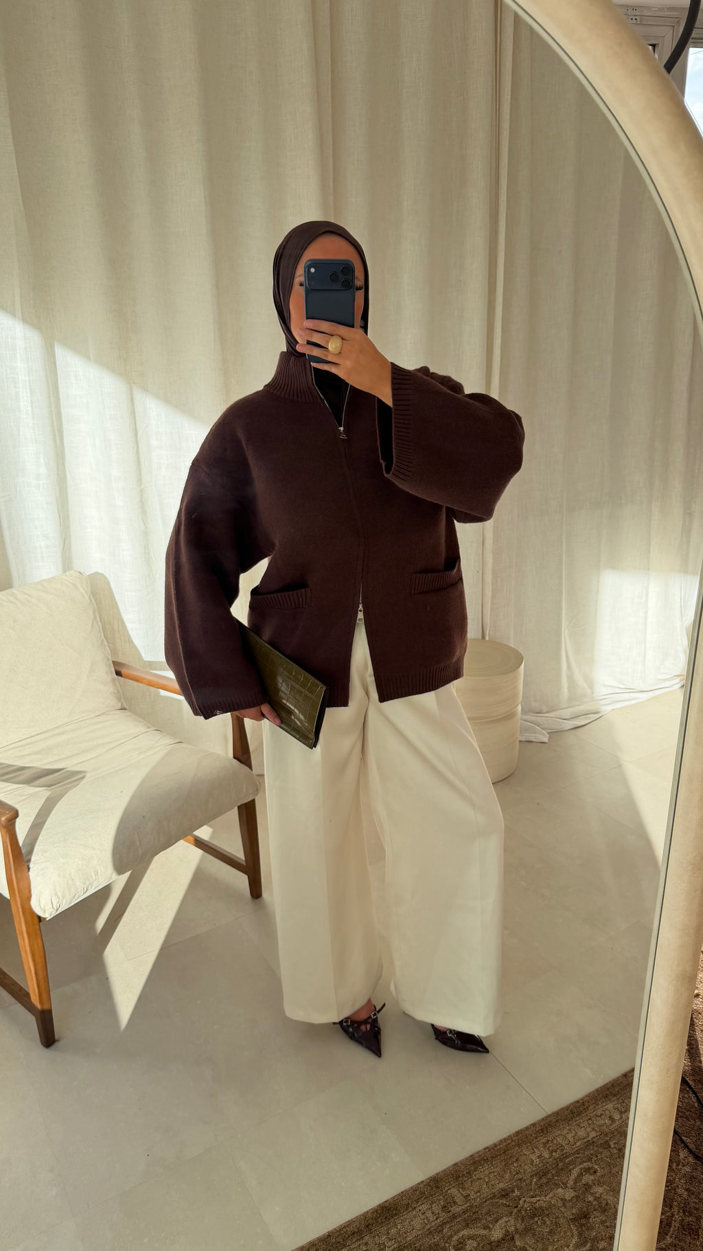 [GAMME PREMIUM] Pull doux et chaud à zip ALARIA | Marron