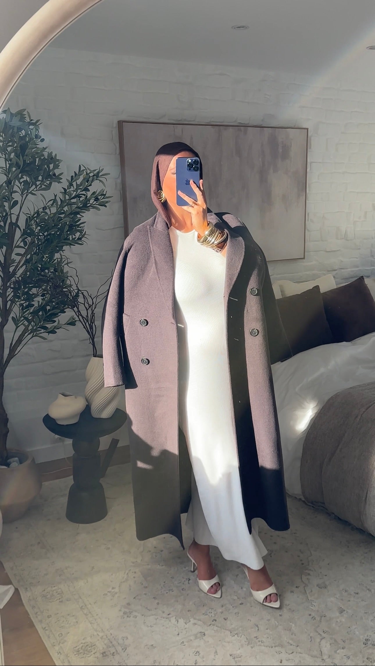 [GAMME PREMIUM] Manteau ultra long en laine véritable | Marron dark chocolat