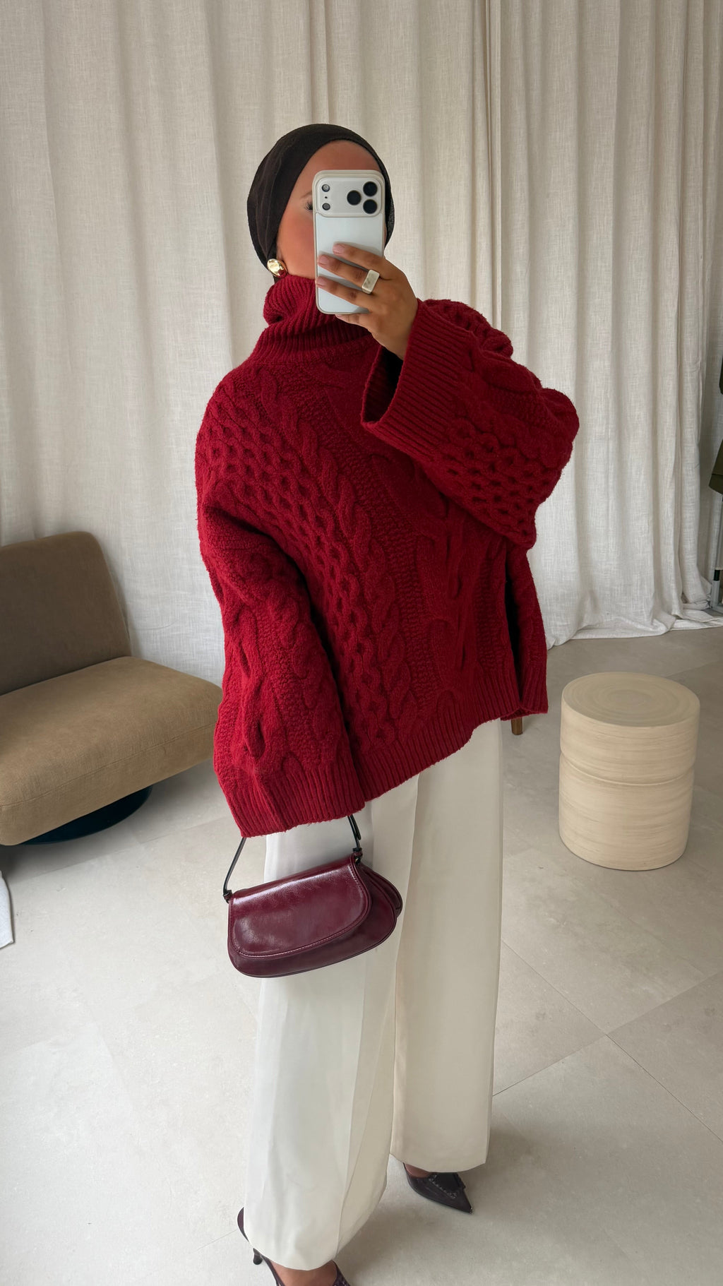 [GAMME PREMIUM] Pull à col montant ultra chaud OSLO | Rouge