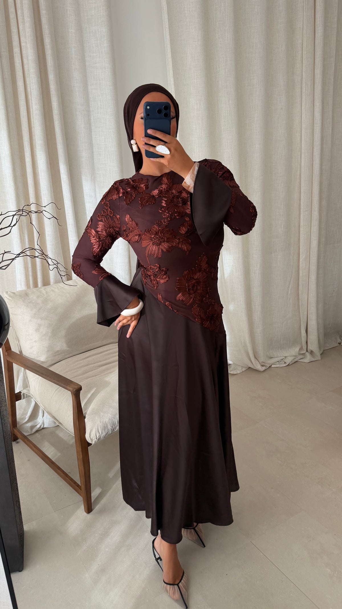 Robe longue à motifs YANA | Marron