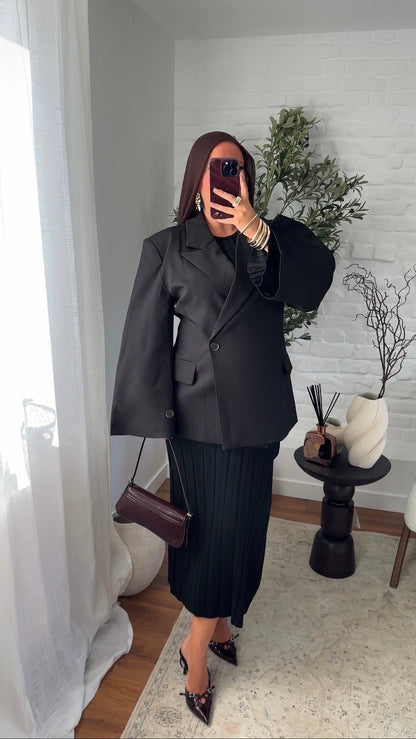 [GAMME PREMIUM] Blazer cache cœur oversize à boutonnage | Noir