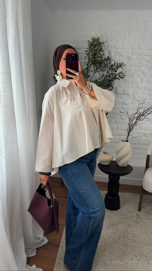 Chemise mi longue en coton | Beige