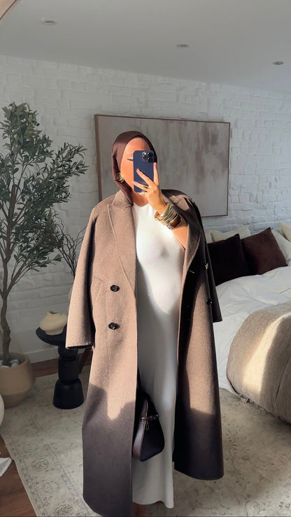 [GAMME LUXE] Manteau ultra long en laine véritable fait main | Marron