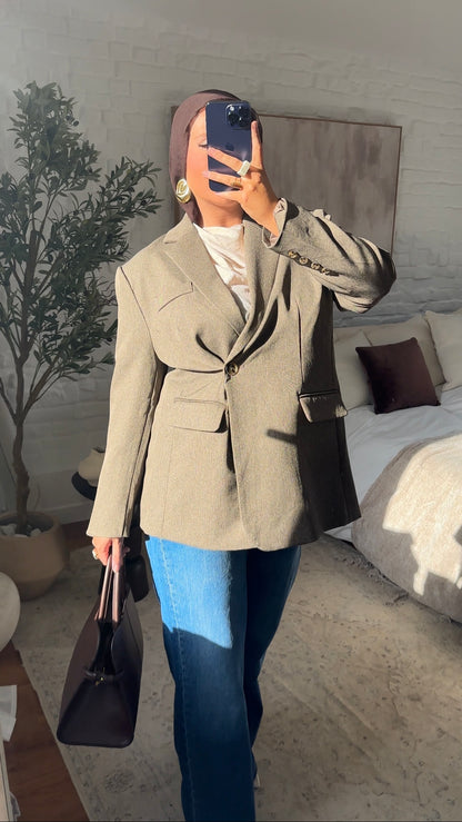 [GAMME PREMIUM] Blazer oversize cintré | Marron/Taupe