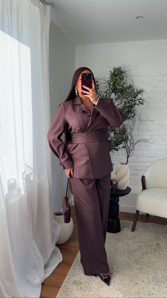 [GAMME PREMIUM] Blazer oversize à ceinture | Bordeaux