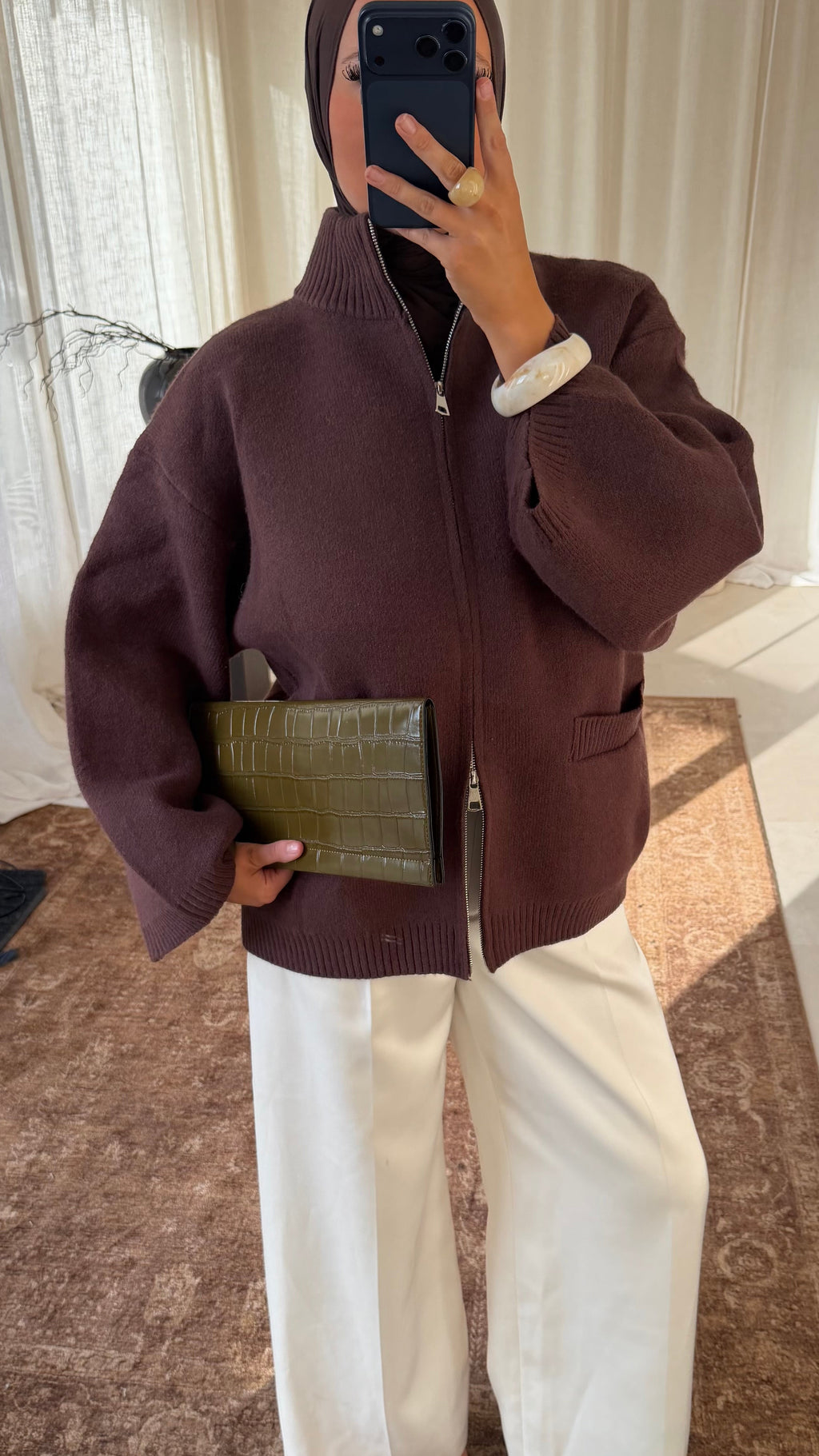 [GAMME PREMIUM] Pull doux et chaud à zip ALARIA | Marron