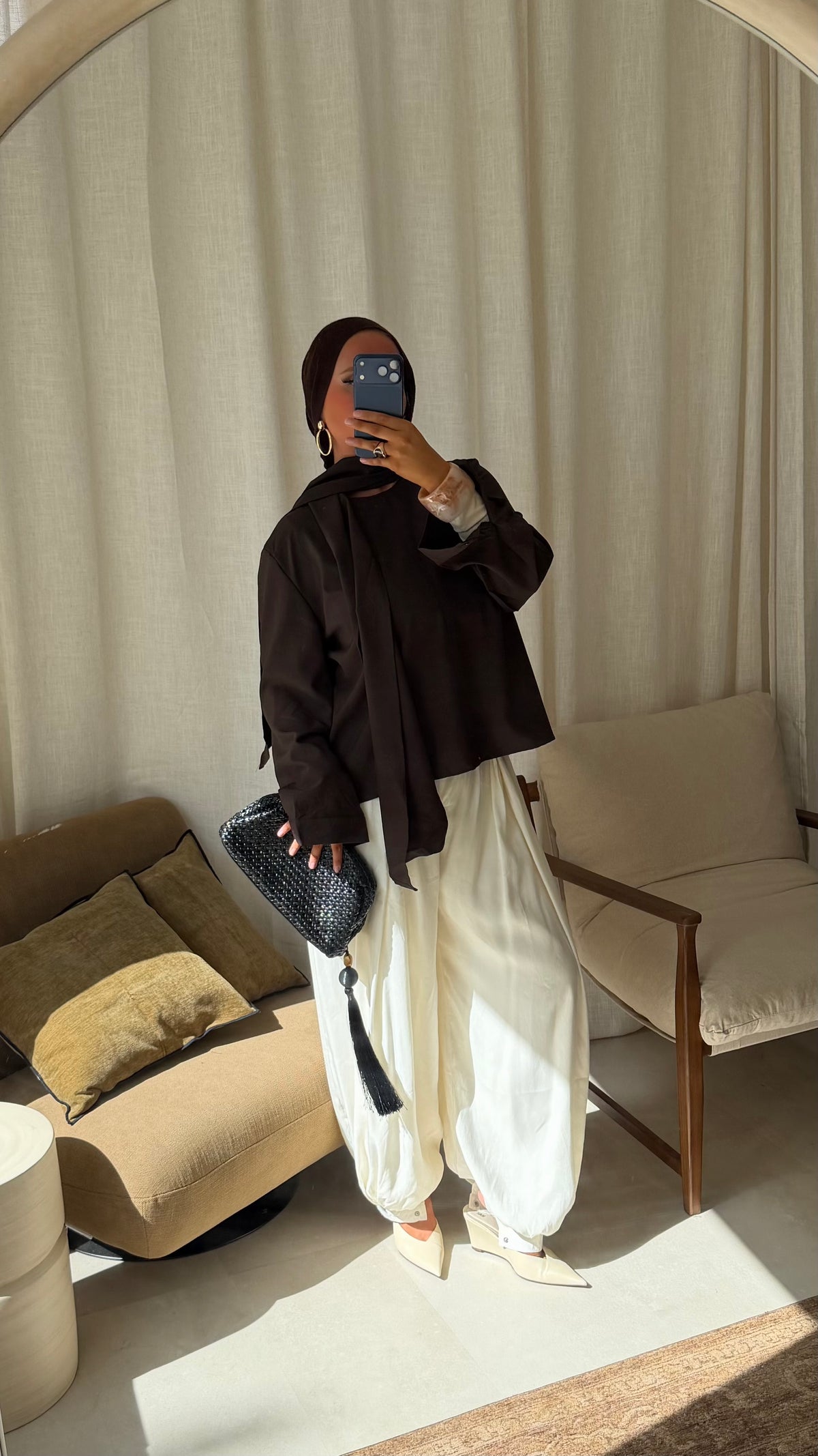 Haut oversize avec écharpe | Marron